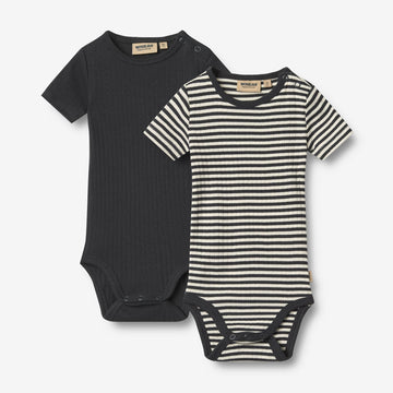 Wheat Main 2 Rippen Kurzarm Babybody Timo Body 9432 navy rib stripe