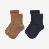 Wheat Main 2er-Pack Wollrippensocken Vilde Socks/Tights 1432 navy