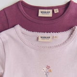 Wheat Main 2er-Pack langärmelige Ripp T-Shirts Ida T-Shirt 3118 eggplant
