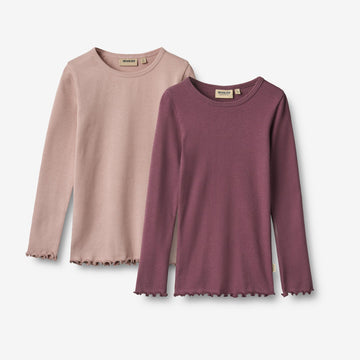 Wheat Main 2er-Pack langärmelige Ripp T-Shirts Ida T-Shirt 3118 eggplant
