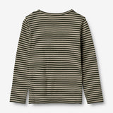 Wheat Wool Gestreiftes Langarm-Shirt aus Merinowolle Jersey Tops and T-Shirts 4142 green stripe