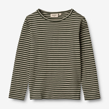 Wheat Wool  Gestreiftes Langarm-Shirt aus Merinowolle Jersey Tops and T-Shirts 4142 green stripe