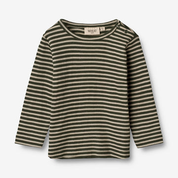 Wheat Wool  Gestreiftes Langarm-Shirt aus Merinowolle | Baby Jersey Tops and T-Shirts 4142 green stripe