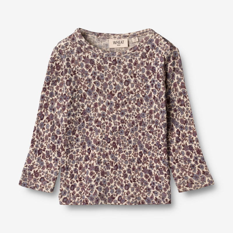 Wheat Wool Gestreiftes Langarm-Shirt aus Merinowolle Jersey Tops and T-Shirts 1493 purple flowers