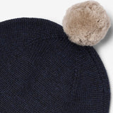 Wheat Outerwear Gestrickte Mütze mit Bommel Accessory 1432 navy