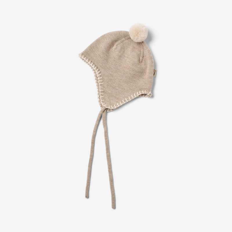 Wheat Outerwear Gestrickte Mütze mit Bommel Accessory 9574 warm sand melange