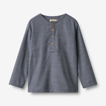 Wheat Main Hemd L/S Bjørk Shirt 1312 greyblue slub stripe