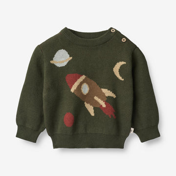 Wheat Main  Jacquard Pullover Rakete | Baby Knitted Tops 1687 forest night