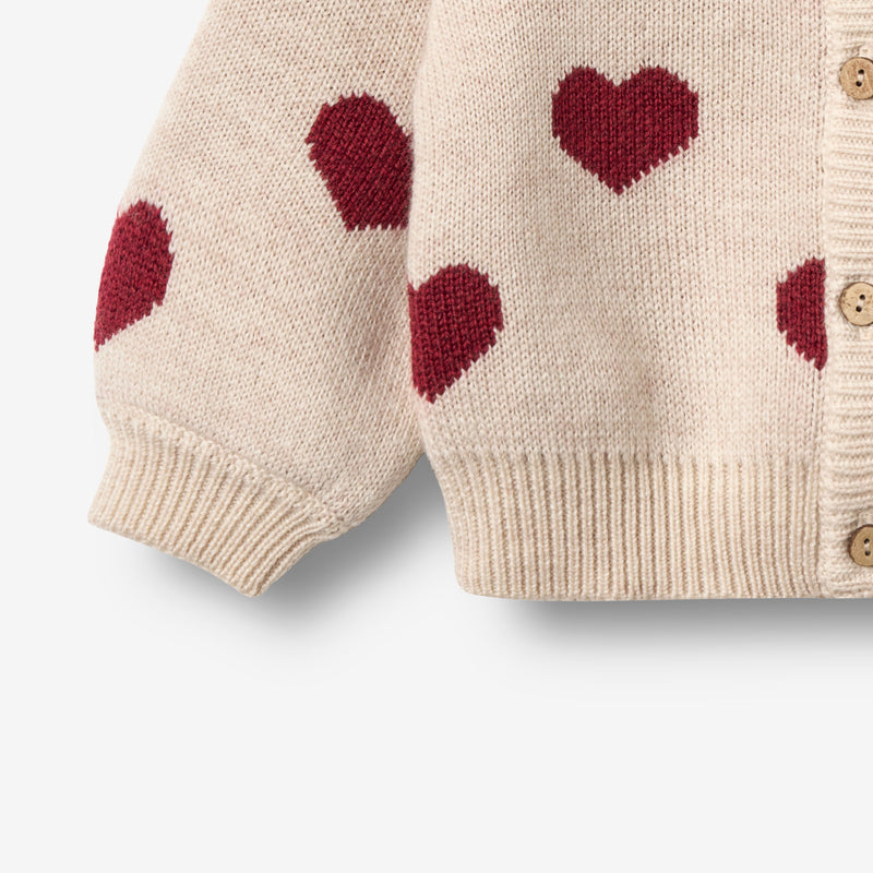 Wheat Main Jacquard Strick-Cardigan Herz Knitted Tops 9562 offwhite melange