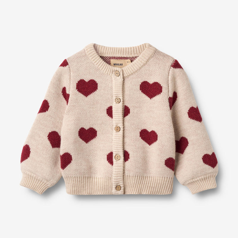 Wheat Main Jacquard Strick-Cardigan Herz Knitted Tops 9562 offwhite melange