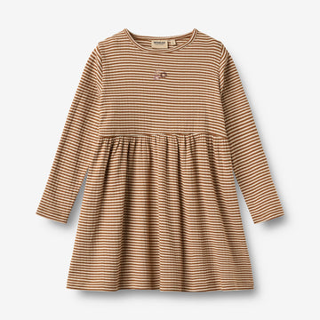 Wheat Main Jersey-Kleid L/S Stickerei Sessa Dress 3017 warm hazel stripe