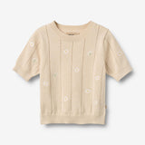Wheat Main Gestricktes Oberteil S/S Malvina Top 9731 sandshell white flowers