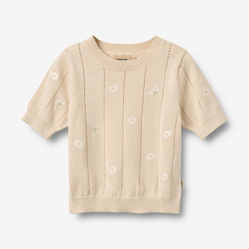 Wheat Main Gestricktes Oberteil S/S Malvina Top 9731 sandshell white flowers