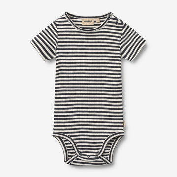 Wheat Main Körper S/S Edvald Body 9432 navy rib stripe