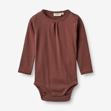 Wheat Main  Langarm-Body Roselinde | Baby Underwear/Bodies 2389 plum rose