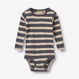 Wheat Main Langarm Babybody Freddie Body 1309 greyblue stripe