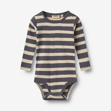Wheat Main Langarm Babybody Freddie Body 1309 greyblue stripe