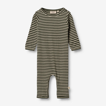 Wheat Wool  Jersey-Strampler aus Merinowolle | Baby Jumpsuits 4142 green stripe