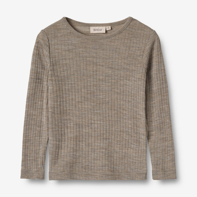 Wheat Wool Langärmliges T-Shirt aus Wolle Alfie Jersey Tops and T-Shirts 3204 khaki melange
