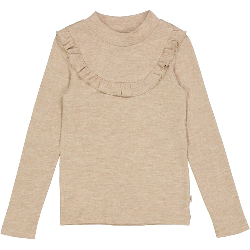 Wheat Wool Langarmshirt Rüschen Wolle Jersey Tops and T-Shirts 3204 khaki melange