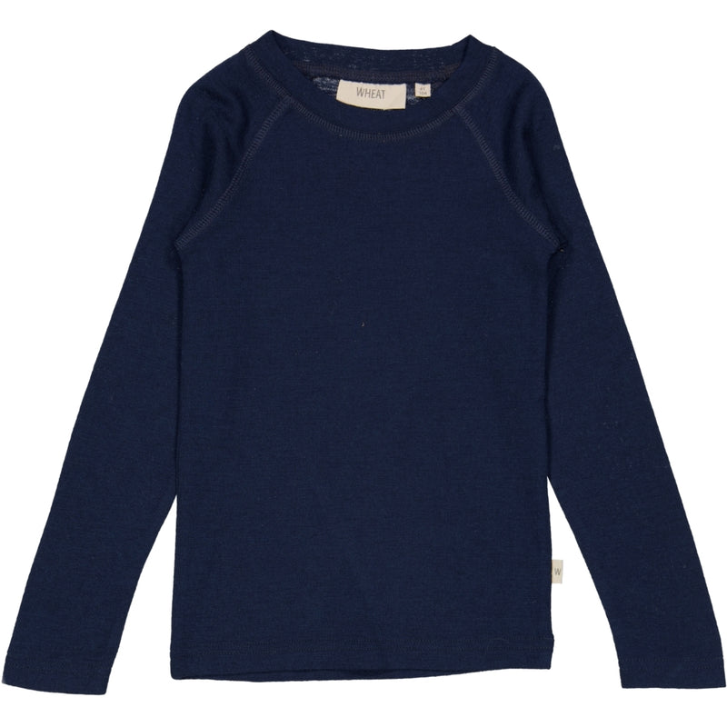 Wheat Wool Langarmshirt Wolle Jersey Tops and T-Shirts 1432 navy