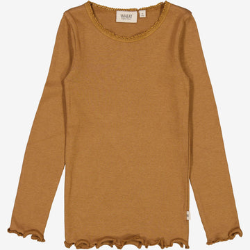 Wheat Main  Ripp-T-Shirt Lace LS Jersey Tops and T-Shirts 5073 caramel