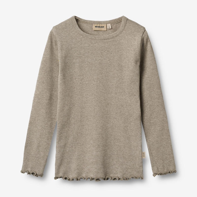 Wheat Main Rippen T-Shirt L/S Ida T-Shirt 0072 gravel melange