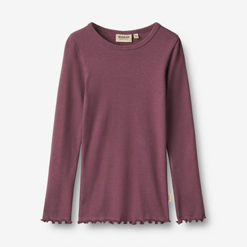 Wheat Main Rippen T-Shirt L/S Ida T-Shirt 3118 eggplant