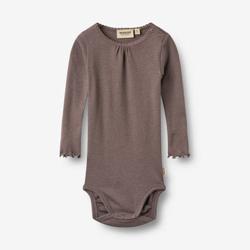 Wheat Main Rippstrick-Langarm Babybody Lotta Body 9623 plum truffle
