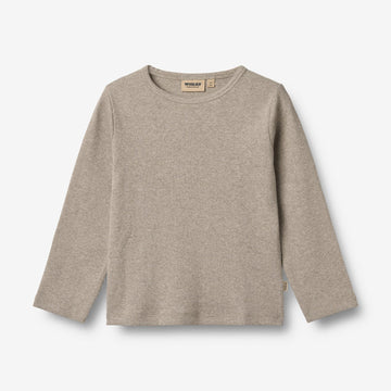 Wheat Main Rippstrick-T-Shirt L/S Milo T-Shirt 0072 gravel melange