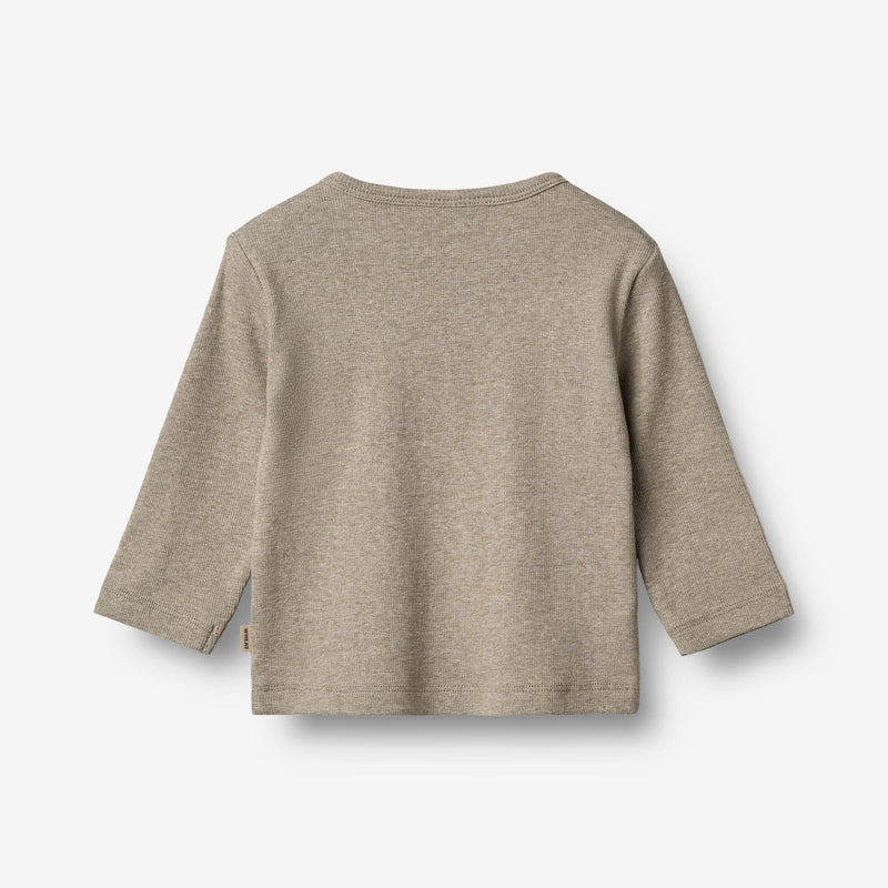 Wheat Main Rippstrick-T-Shirt L/S Milo T-Shirt 0072 gravel melange