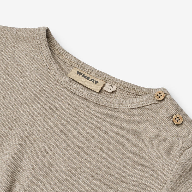 Wheat Main Rippstrick-T-Shirt L/S Milo T-Shirt 0072 gravel melange