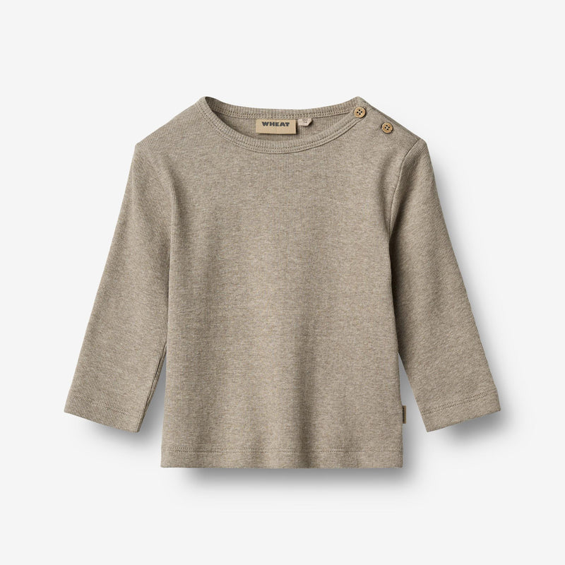 Wheat Main Rippstrick-T-Shirt L/S Milo T-Shirt 0072 gravel melange