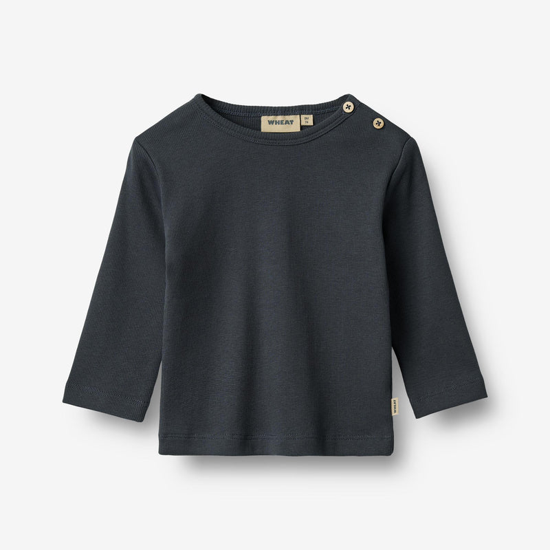 Wheat Main Rippstrick-T-Shirt L/S Milo T-Shirt 1432 navy