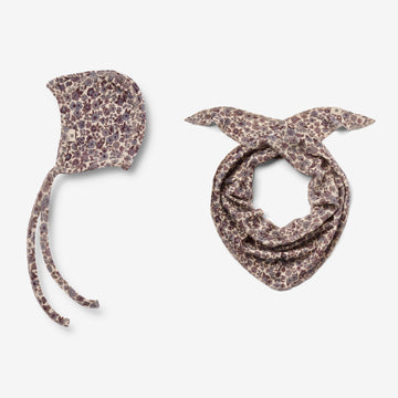 Wheat Wool  Set aus Mütze und Wollschal Billie | Baby Acc 1493 purple flowers