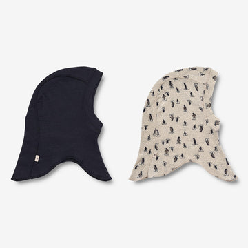 Wheat Wool  Set aus Set aus 2 Merino-Sturmhauben Felix | Baby Acc 1043 blue