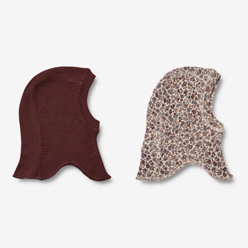 Wheat Wool  Set aus Set aus 2 Merino-Sturmhauben Felix | Baby Acc 1495 purple