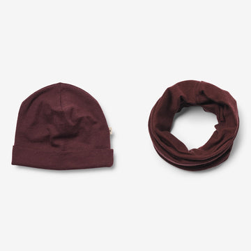 Wheat Wool  Set aus Wollmütze und Schlauchtuch Arta Acc 2118 aubergine