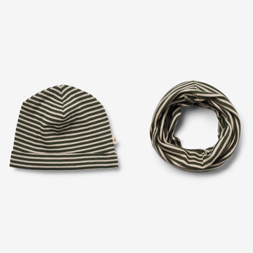 Wheat Wool  Set aus Wollmütze und Schlauchtuch Arta Acc 4142 green stripe