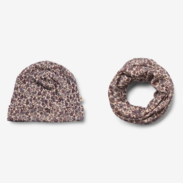 Wheat Wool  Set aus Wollmütze und Schlauchtuch Arta Acc 1493 purple flowers