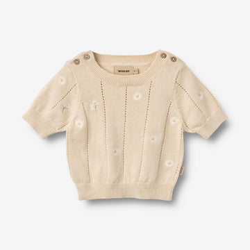 Wheat Main Strickoberteil S/S Malvina Top 9731 sandshell white flowers