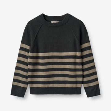 Wheat Main  Strickpullover Benja Knitted Tops 0031 black beige stripe