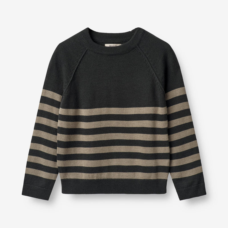 Wheat Strickpullover Benja Knitted Tops 0031 black beige stripe