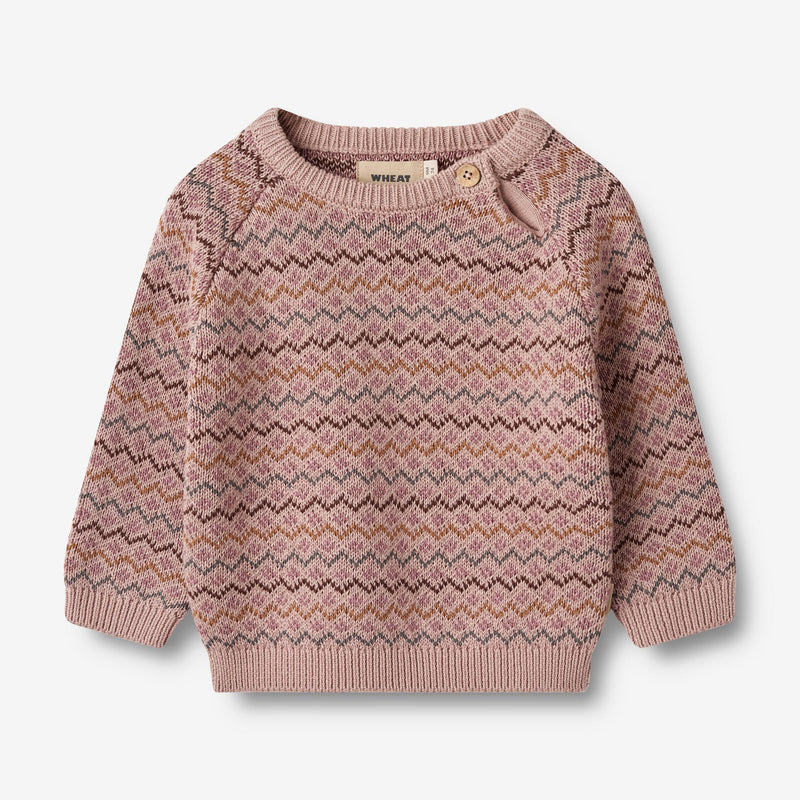 Wheat Main Strickpullover Nanna Jacquard | Baby Knitted Tops 1135 dry rose