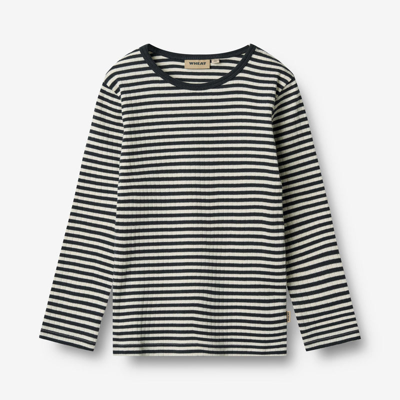 Wheat Main T-Shirt L/S Stig Jersey Tops and T-Shirts 9432 navy rib stripe