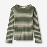 Wheat Main T-Shirt L/S Stig T-Shirt 4076 dark green stripe