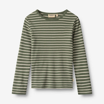 Wheat Main T-Shirt L/S Stig T-Shirt 4076 dark green stripe