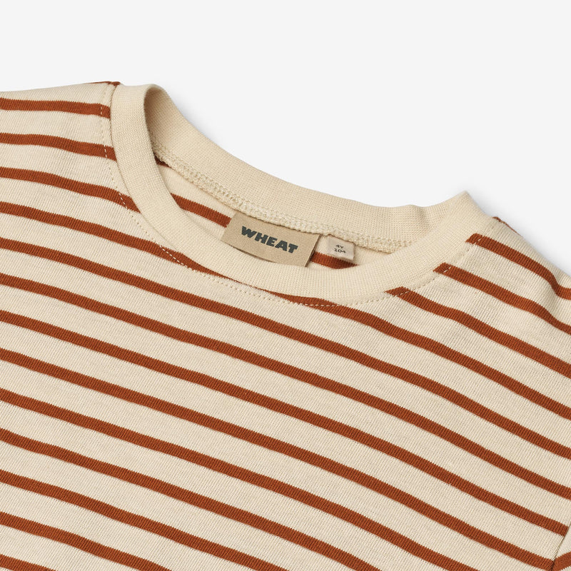 Wheat Main T-Shirt S/S Fabian T-Shirt 9447 warm caramel stripe