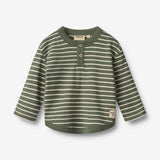 Wheat Main T-shirt L/S Osvald T-Shirt 4076 dark green stripe