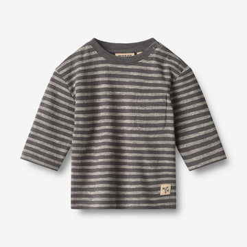 Wheat Main T-shirt L/S Ross T-Shirt 9016 dark charcoal stripe